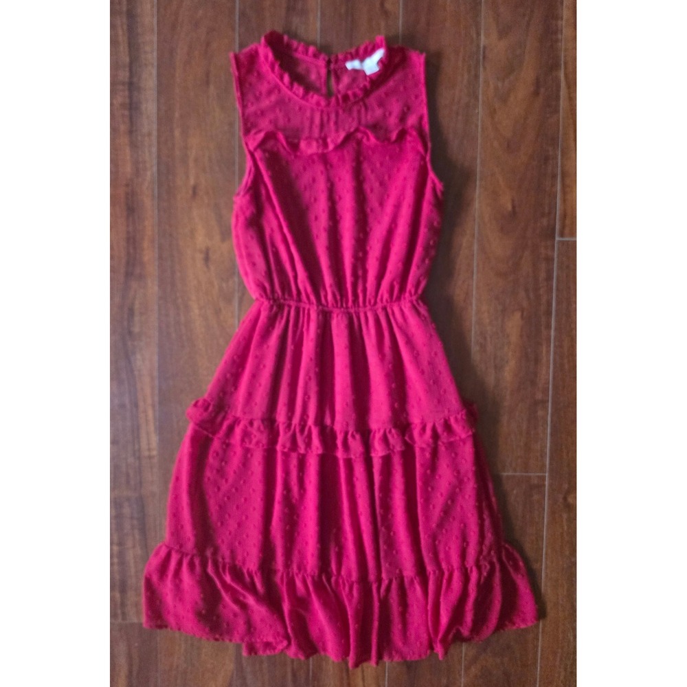 Monteau Los Angeles Womens Small Magenta Pink Swiss Dot Tiered Ruffle Dress